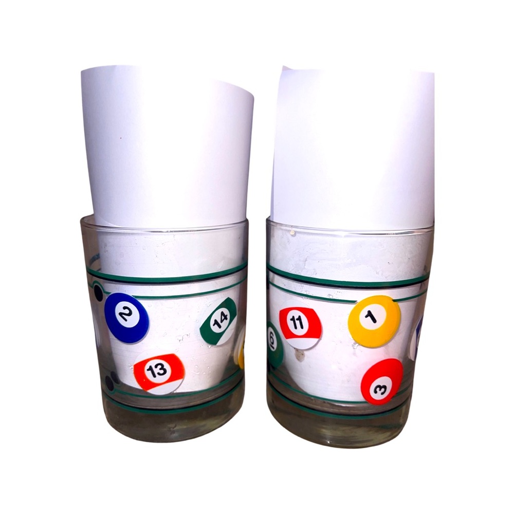 Vintage Pool Ball Whiskey Glasses by Libbey: Set of 2 Rocks Glassware: GUC